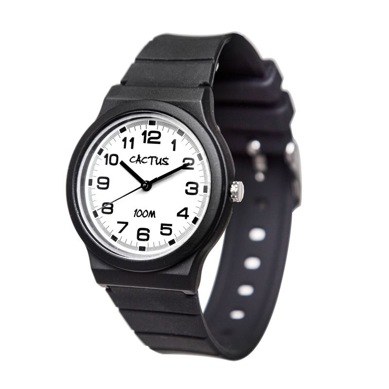 Cactus- Kids Classic. 100m water resistant watch, ABS case, 34mm case diameter, silicone band, Japan movement. Black.