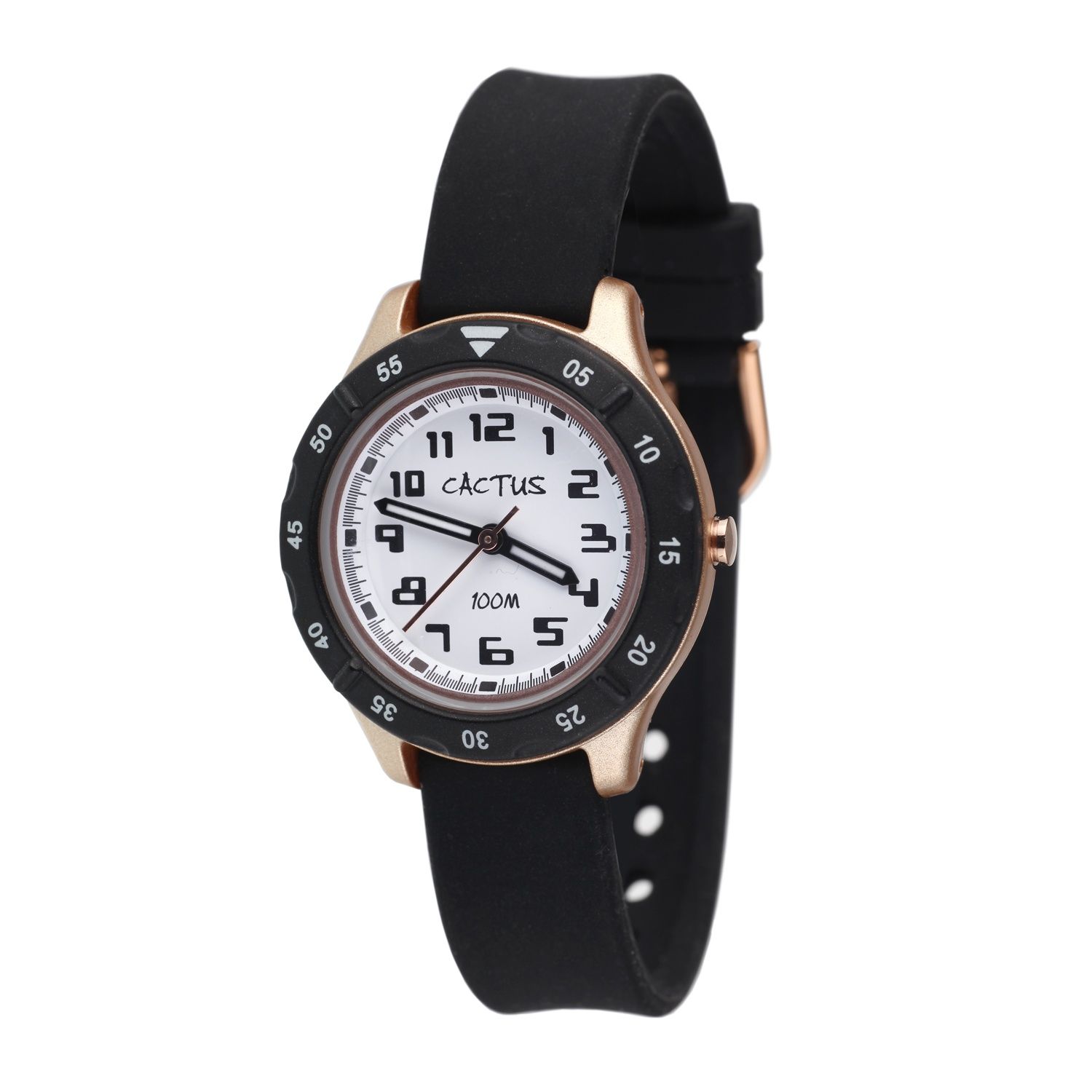 Cactus -URBAN, CAC-146-M17  Australian Designed CACTUS 100m water resistant watch with silicone band, ABS case, 32mm width, Japan movement, turning bezel. Black / Rose Gold IP plating CAC-146-M17