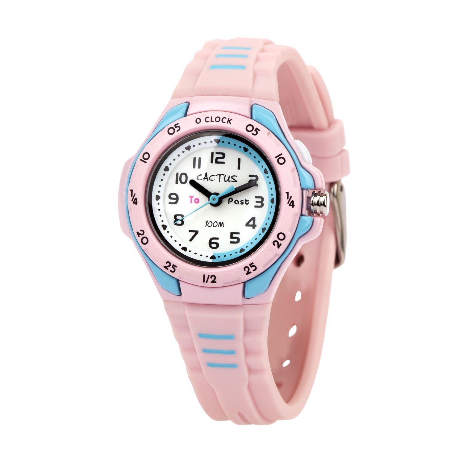 MENTOR, CAC-116-M05 TIME TEACHERS 100m water resistant time teacher watch with silicone band, EL backlight, Japan Y121E1 movement, ABS case 32mm, Pink / White trim CAC-116-M05