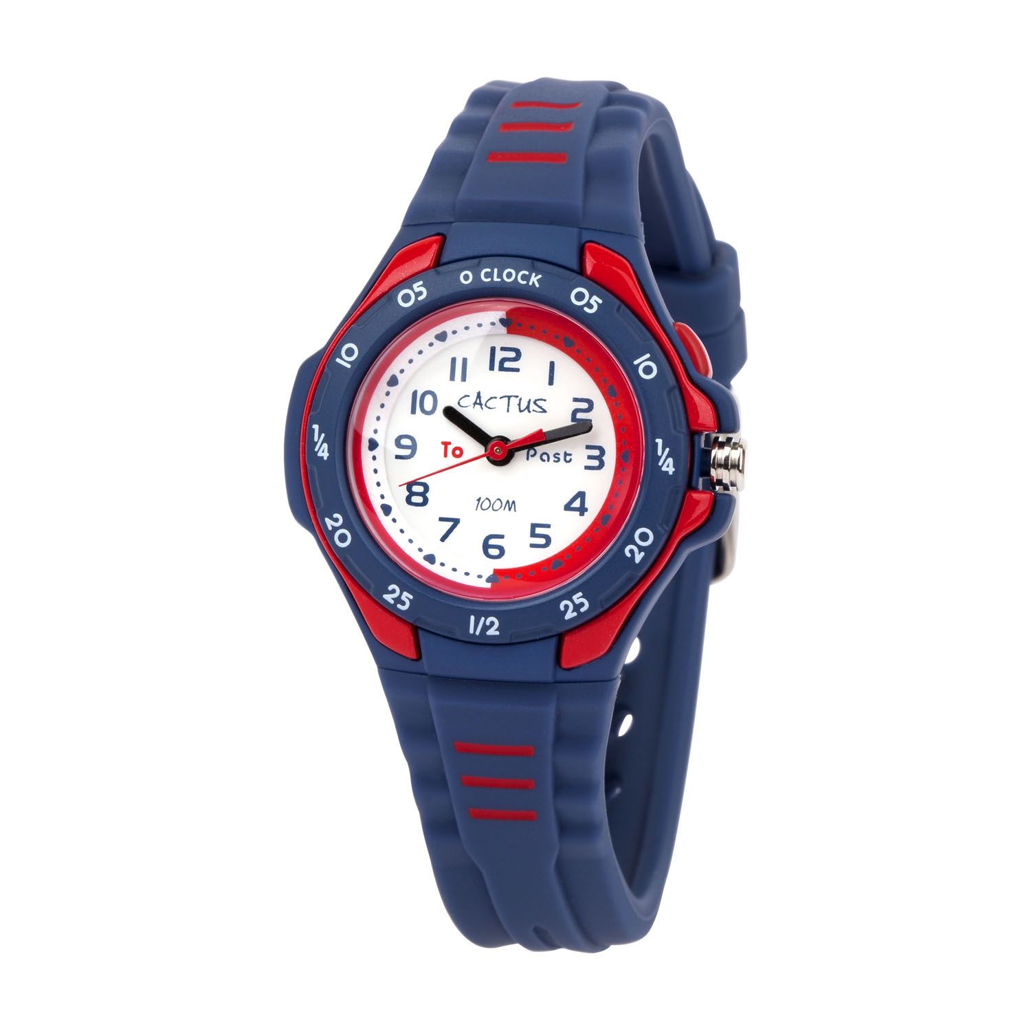 Cactus - MENTOR, CAC-116-M03, 100m water resistant time teacher watch with silicone band, EL backlight, Japan Y121E1 movement, ABS case 32mm, Blue / Red trim CAC-116-M03