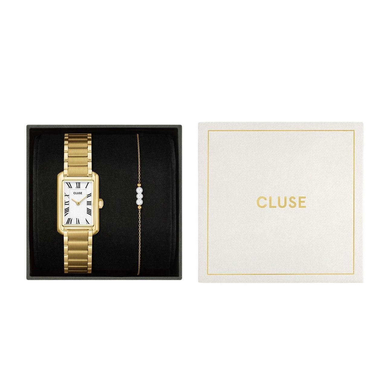 CLUSE Belisenna White Gold &amp; Pearl Chain Bracelet Gift Set