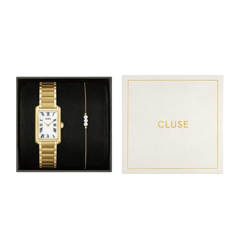 CLUSE Belisenna White Gold &amp; Pearl Chain Bracelet Gift Set