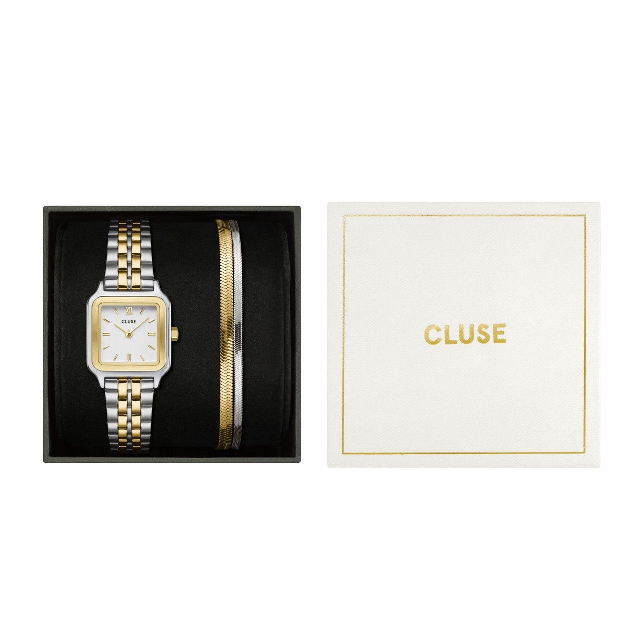 CLUSE Gracieuse Petite Bicolour Link Watch + Snake Chain Bracelet Gift Set