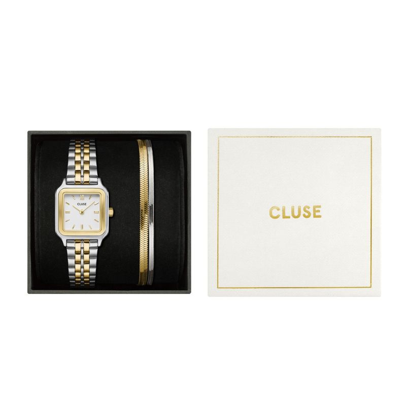CLUSE Gracieuse Petite Bicolour Link Watch + Snake Chain Bracelet Gift Set
