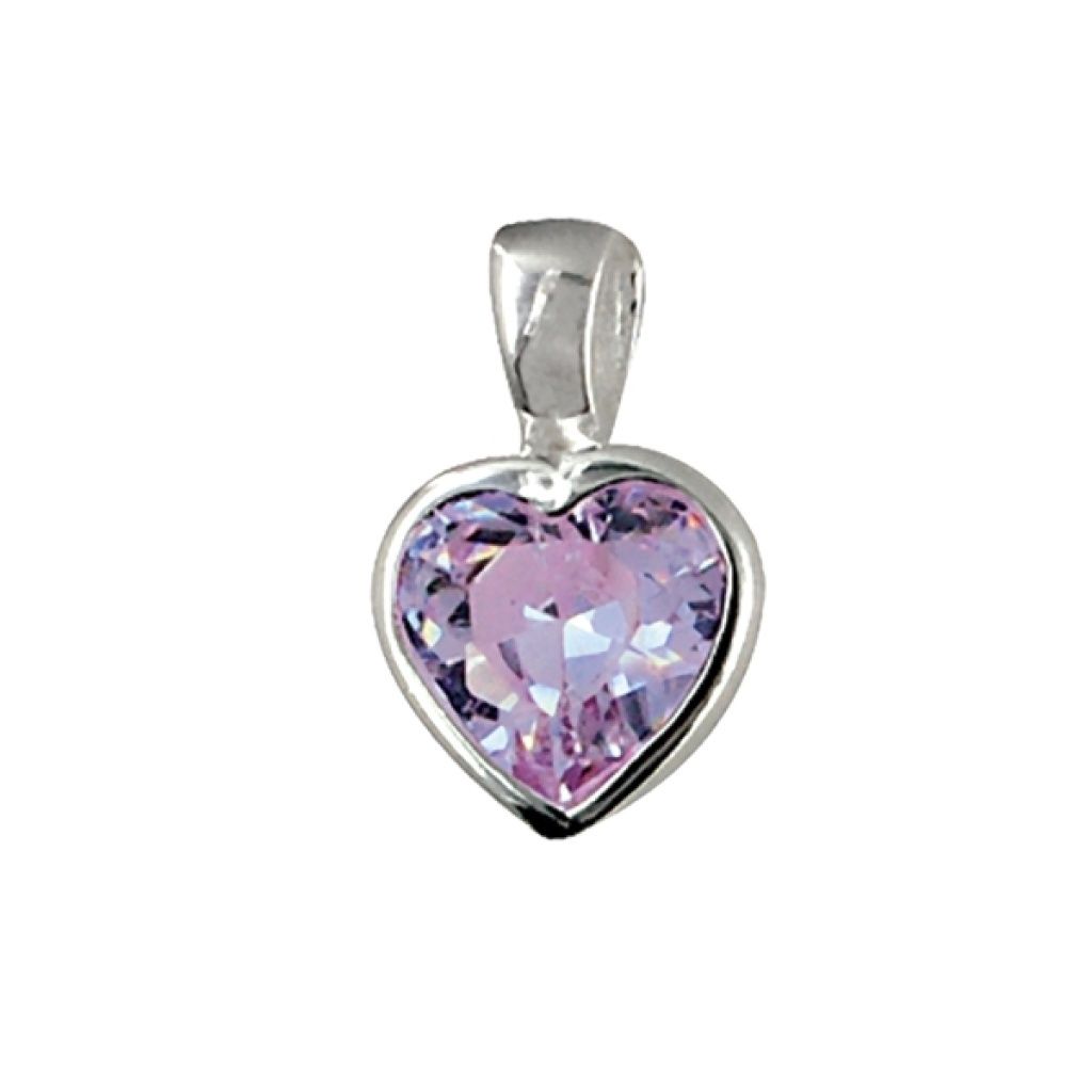 Sterling Silver Heart Pendant with Lavender Cubic Zirconia