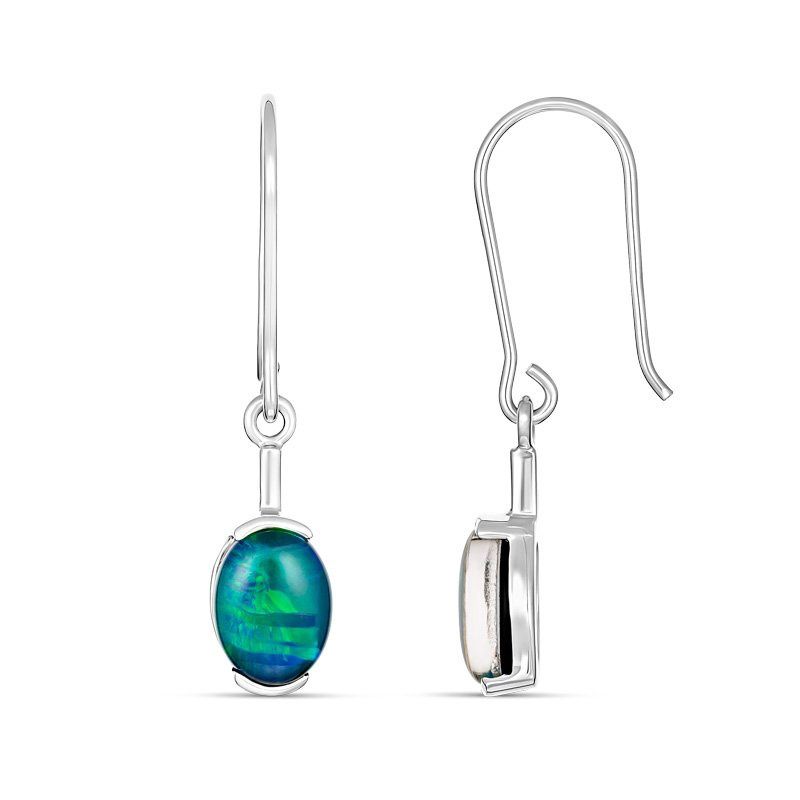 Adelaide Oval 8x6mm Triplet Opal Hook Earrings - Sterling Silver