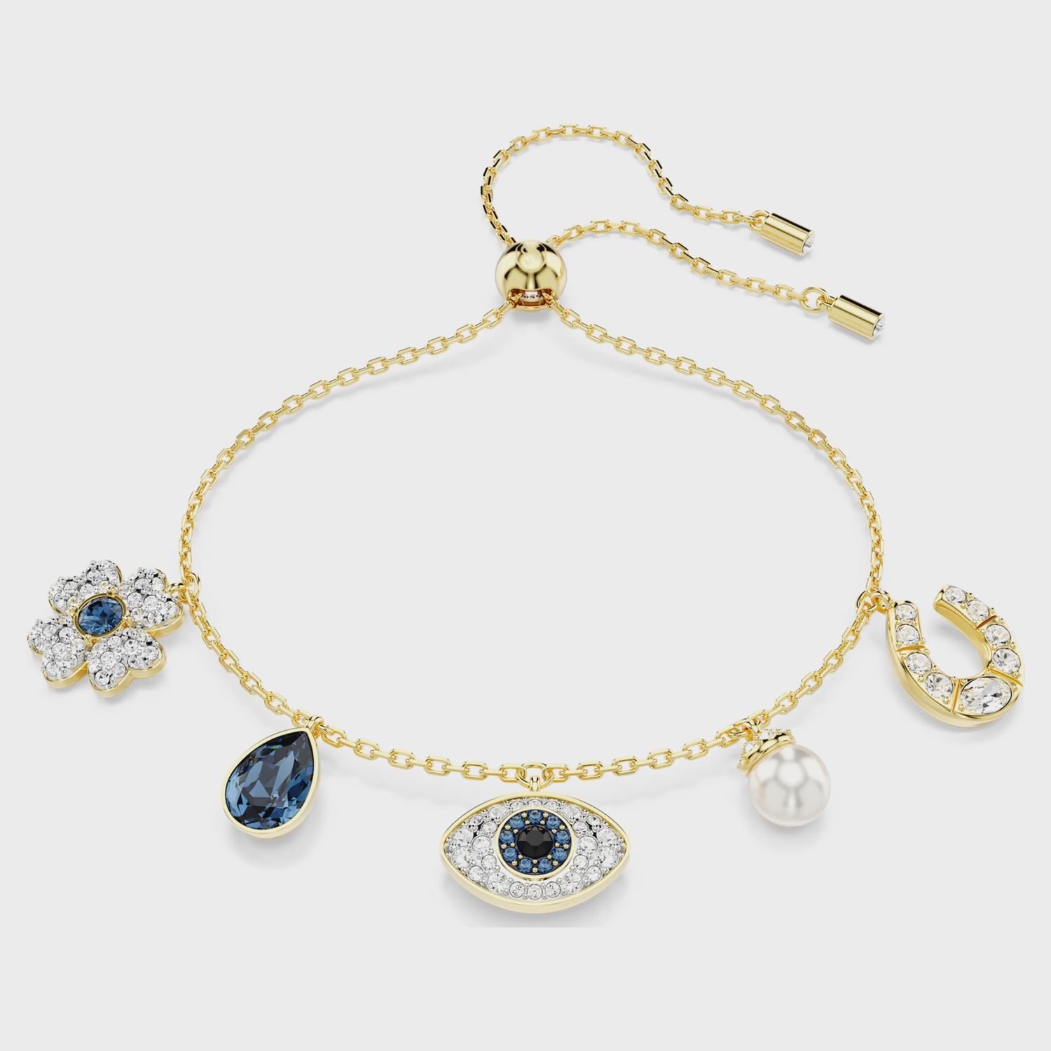 Symbolica bracelet Crystal pearl, Clover, evil eye and horseshoe, Blue, Gold-tone plated M 5692162