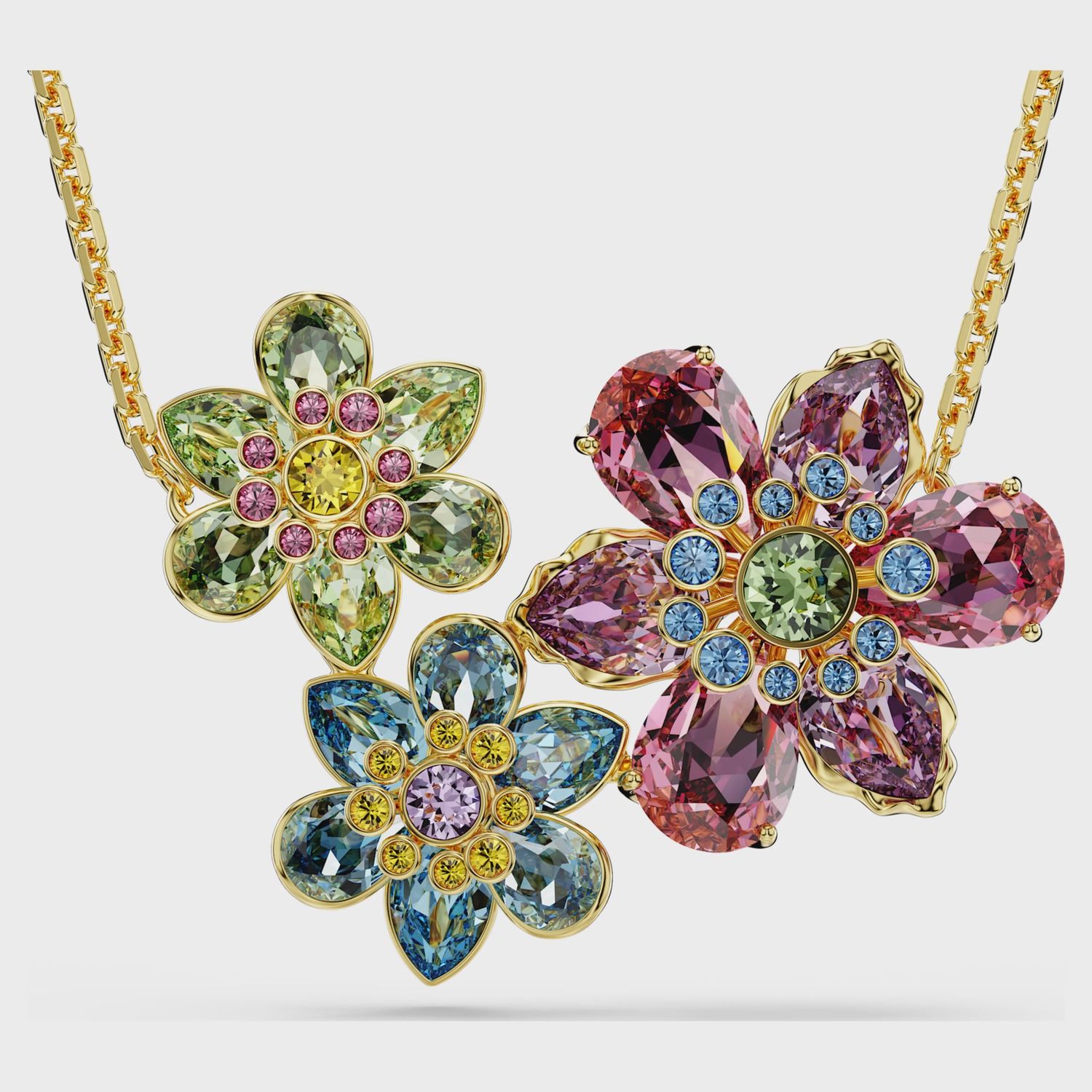 Idyllia pendant Mixed cuts, Flower, Multicoloured, 18k gold finish 5721668