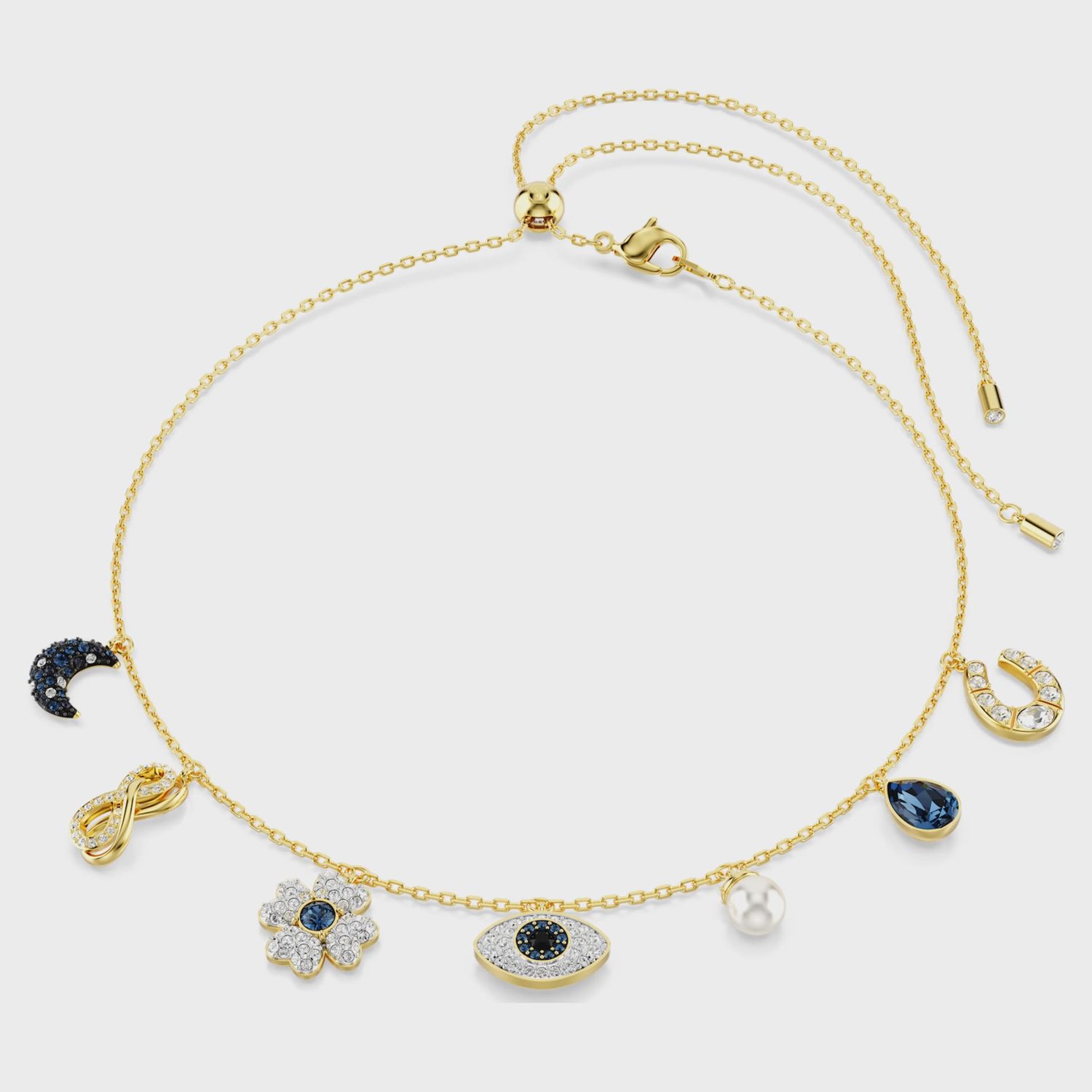 Symbolica choker Crystal pearl, Moon, infinity, clover, evil eye and horseshoe, Blue, Gold-tone plated 5692164