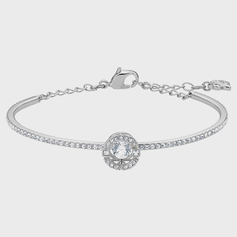 Swarovski Sparkling Dance bangle, Round cut, White, Rhodium plated