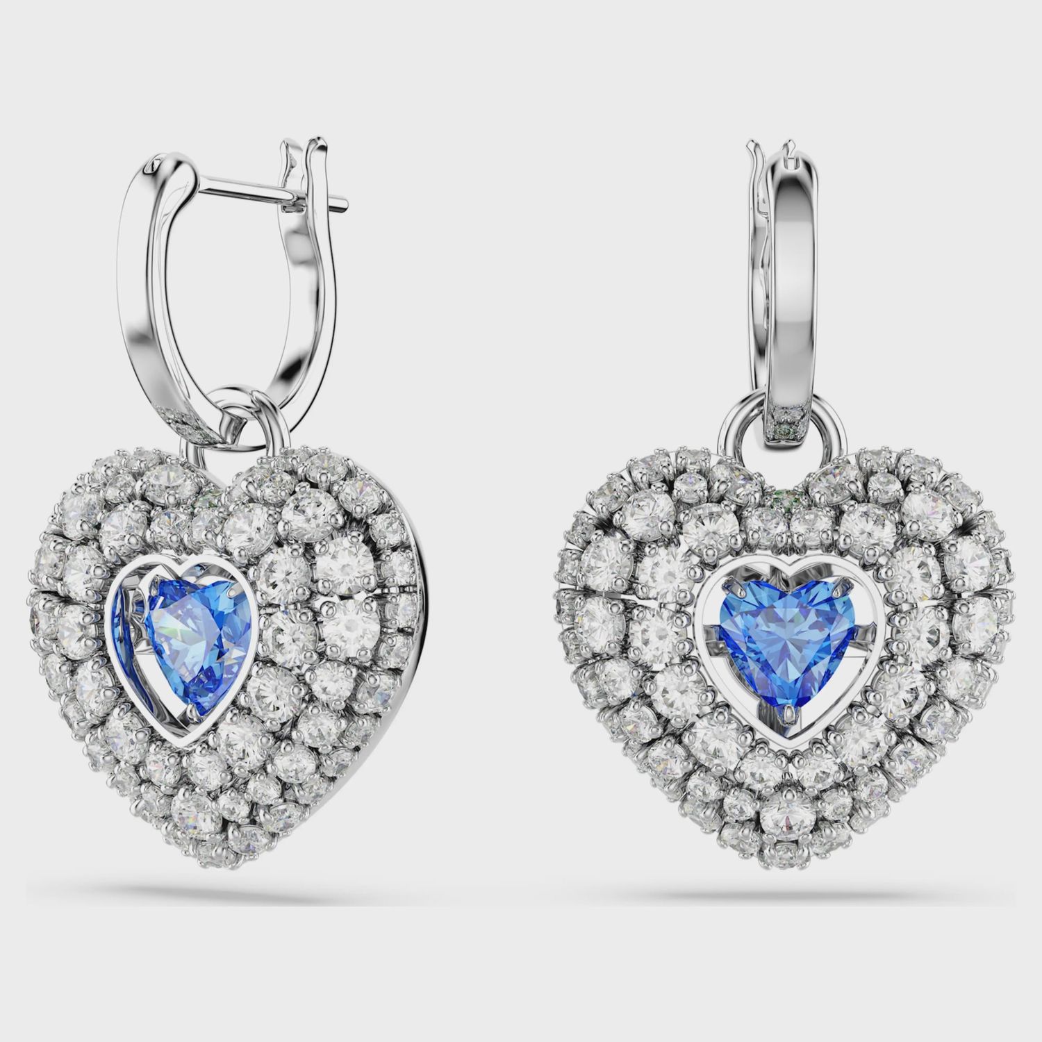 Hyperbola drop earrings Heart, Blue, Rhodium plated 5680392
