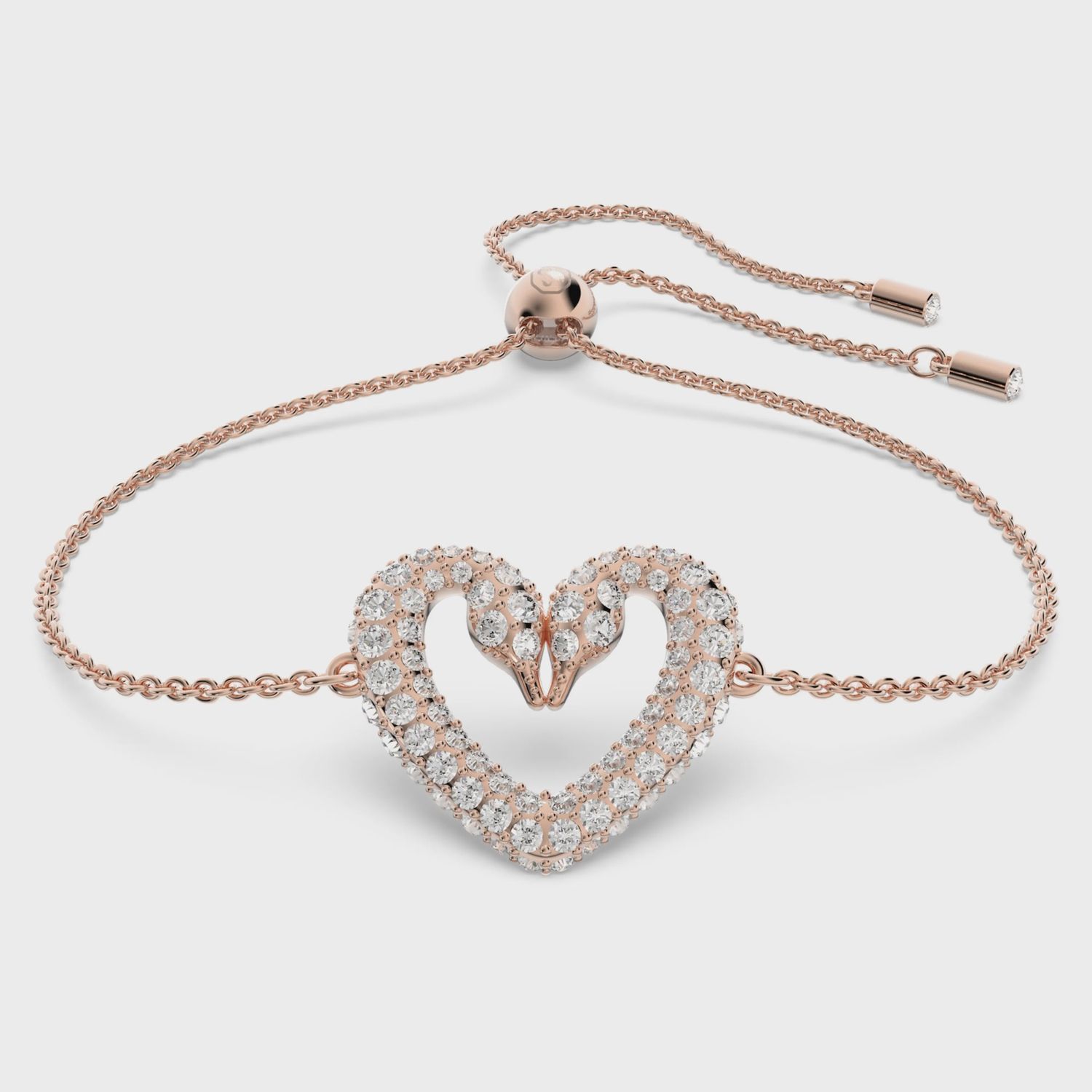 Una Swan Heart Rose Tone Crystal Bracelet 5628658