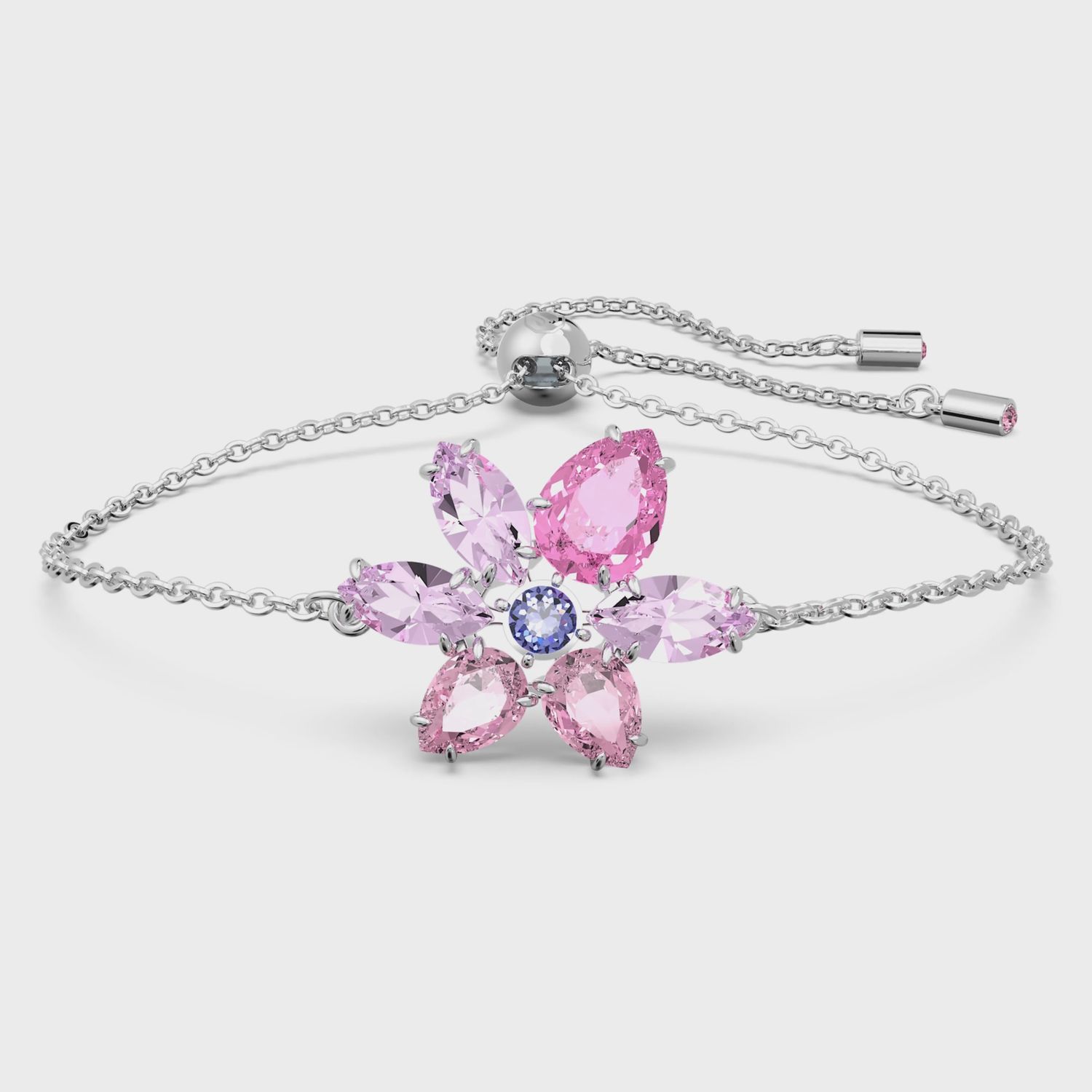 Gema Pink Crystal Flower Bracelet Rhodium Plated 5658396