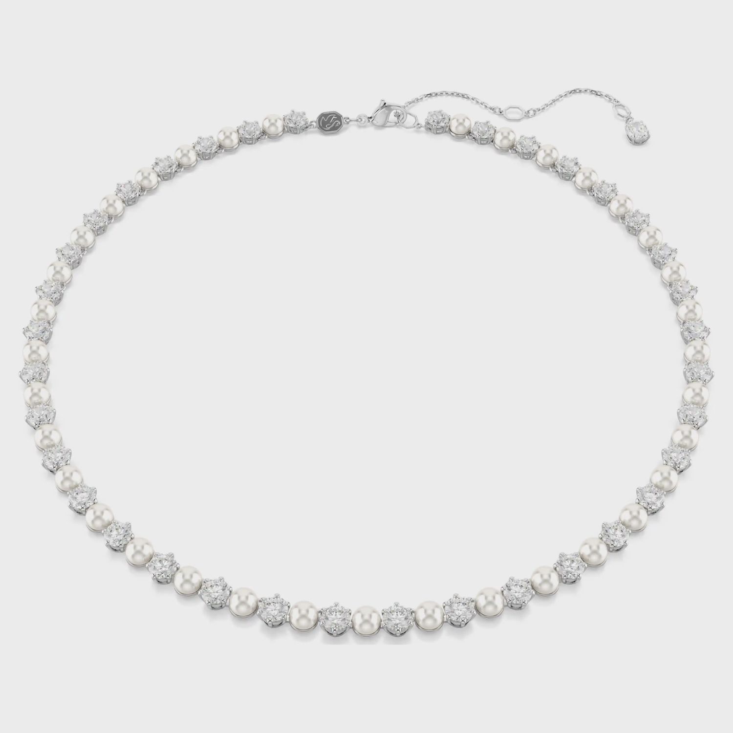 Matrix Tennis necklace Crystal pearl, Round cut, White, Rhodium plated 5689623