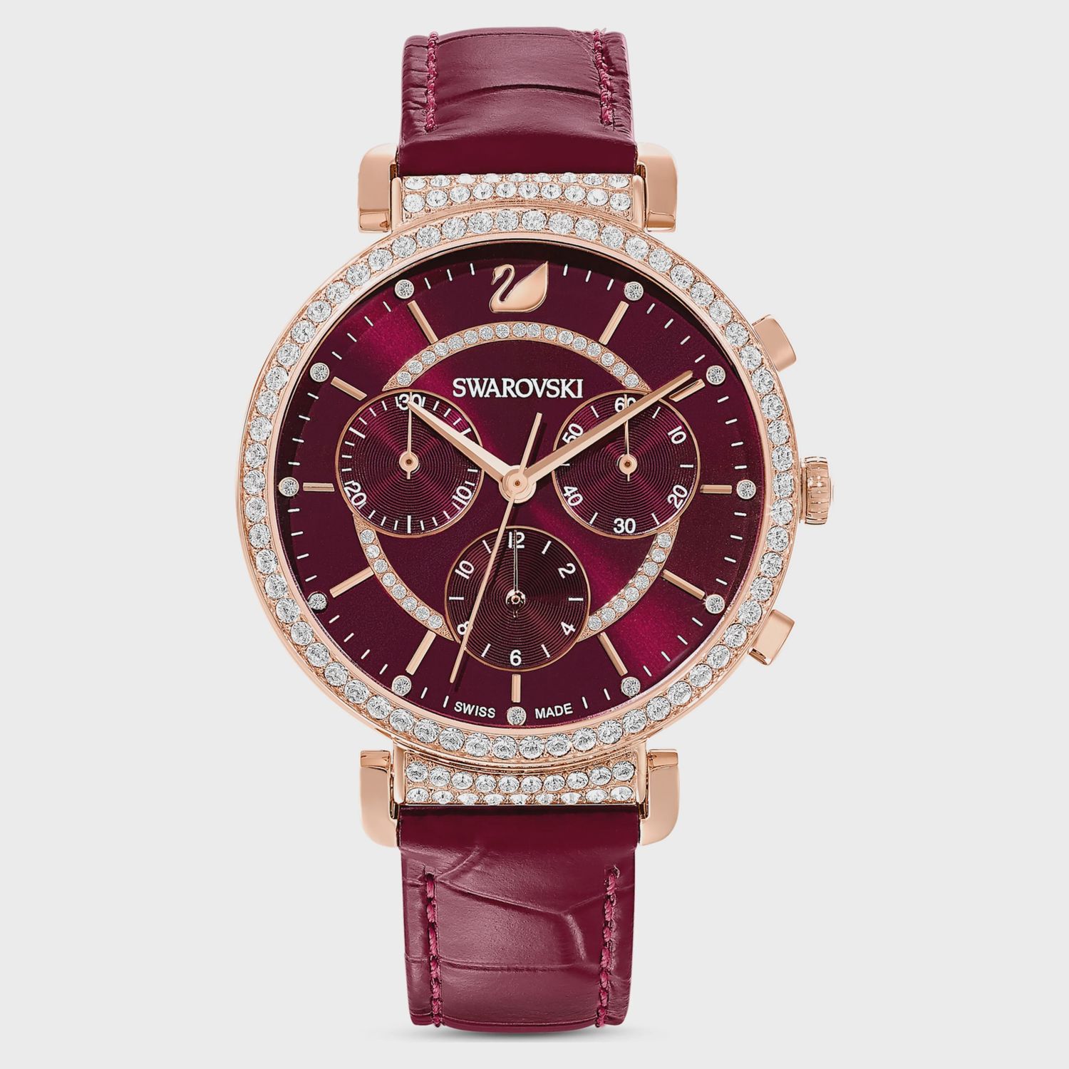 Passage Chrono watch Swiss Made, Leather strap, Red, Rose gold-tone finish 5580345