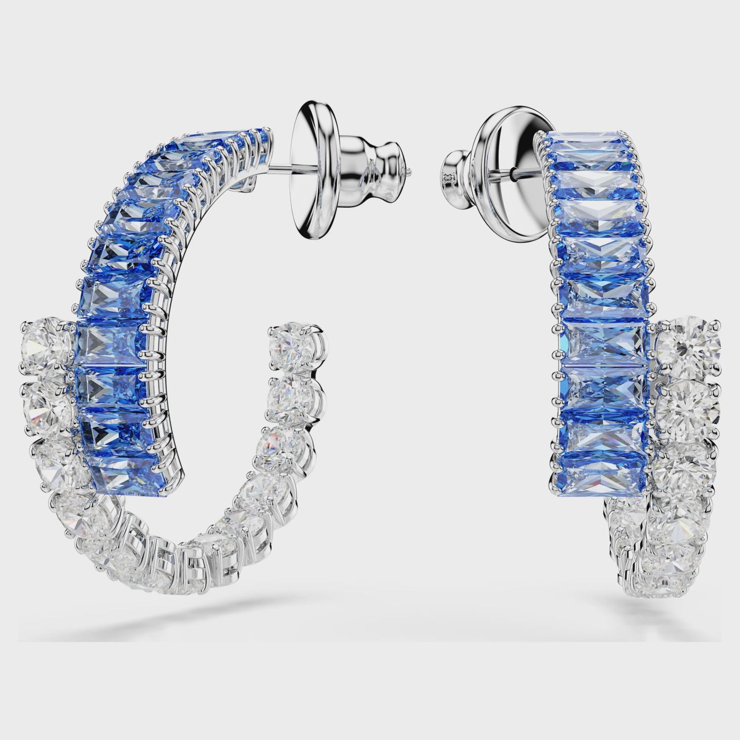 Matrix hoop earrings Mixed cuts, Blue, Rhodium plated 5722459