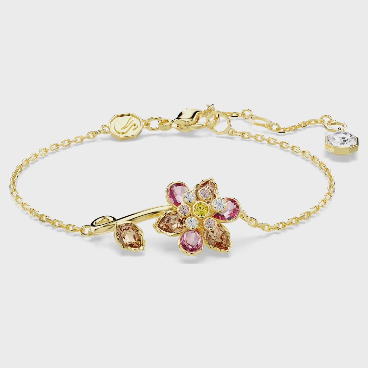Idyllia bracelet Mixed cuts, Flower, Multicoloured, 18k gold finish 5732423