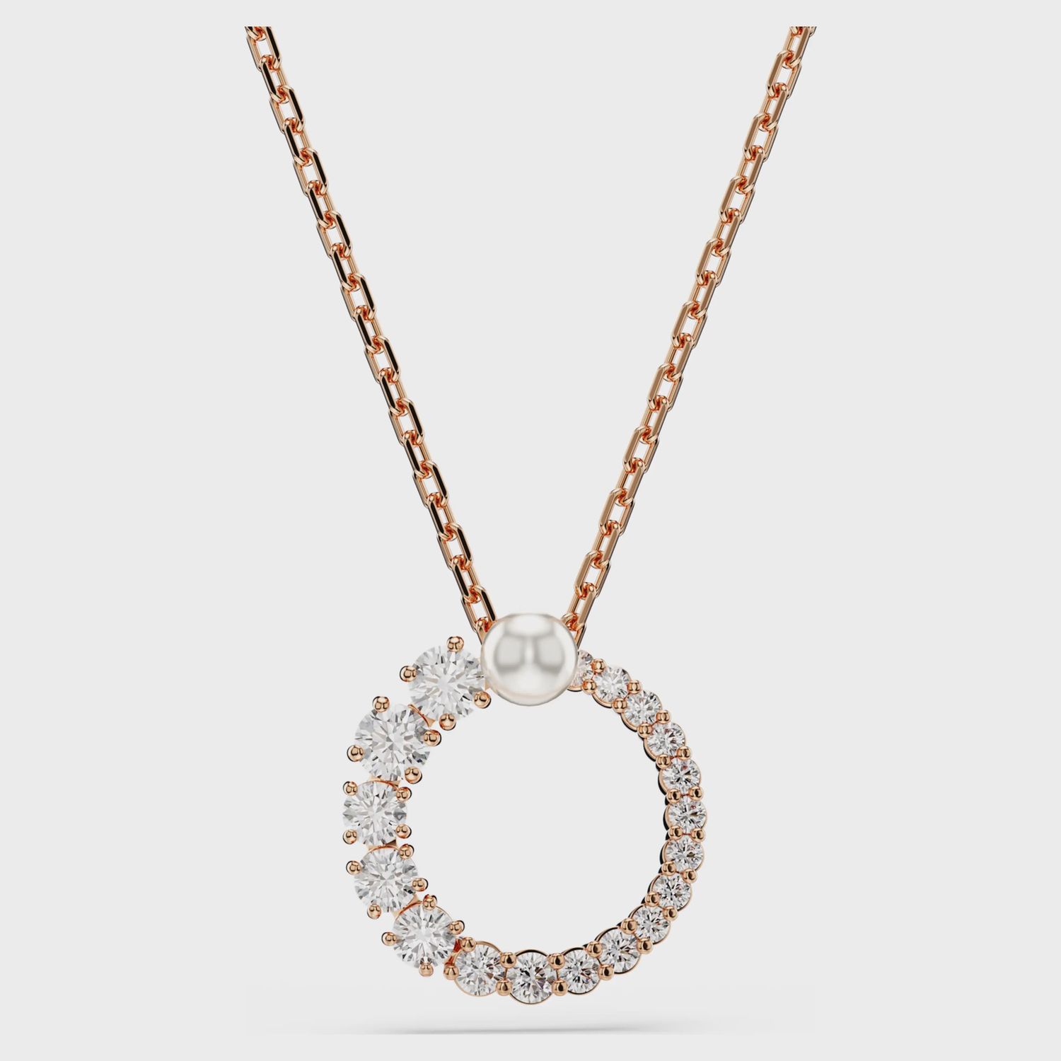 Matrix pendant Crystal pearl, Round cut, White, Rose gold-tone plated