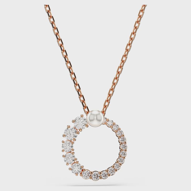 Matrix pendant Crystal pearl, Round cut, White, Rose gold-tone plated
