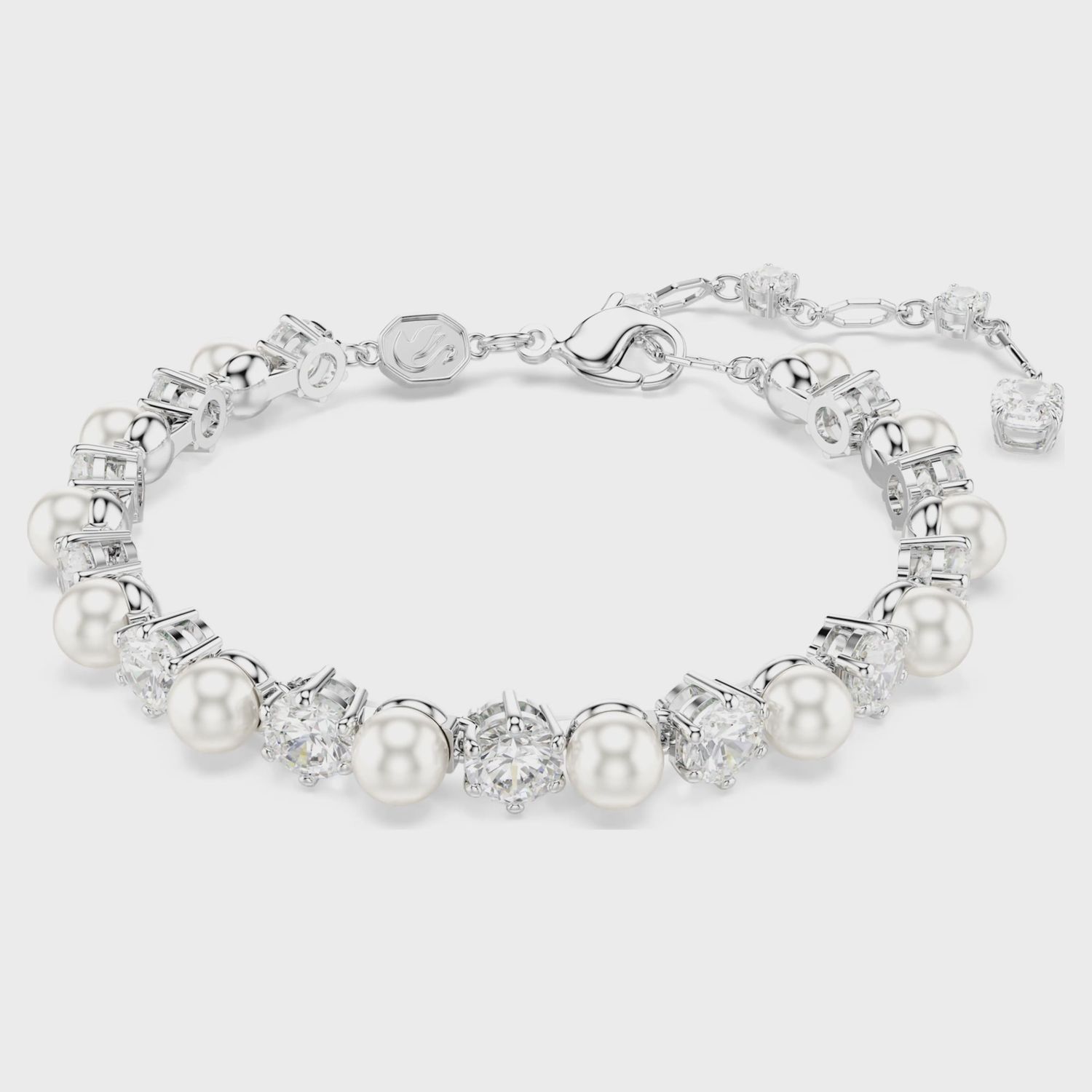 Matrix Tennis bracelet Crystal pearl, Round cut, White, Rhodium plated