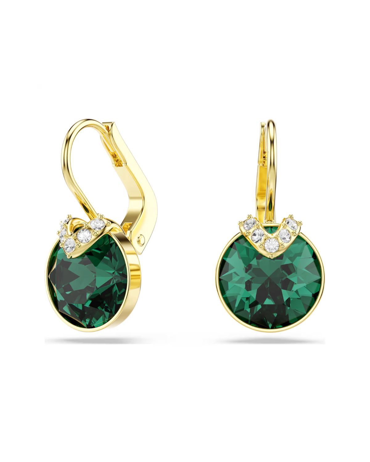 Bella V drop earrings Round cut, Green, Gold-tone plated 5735389