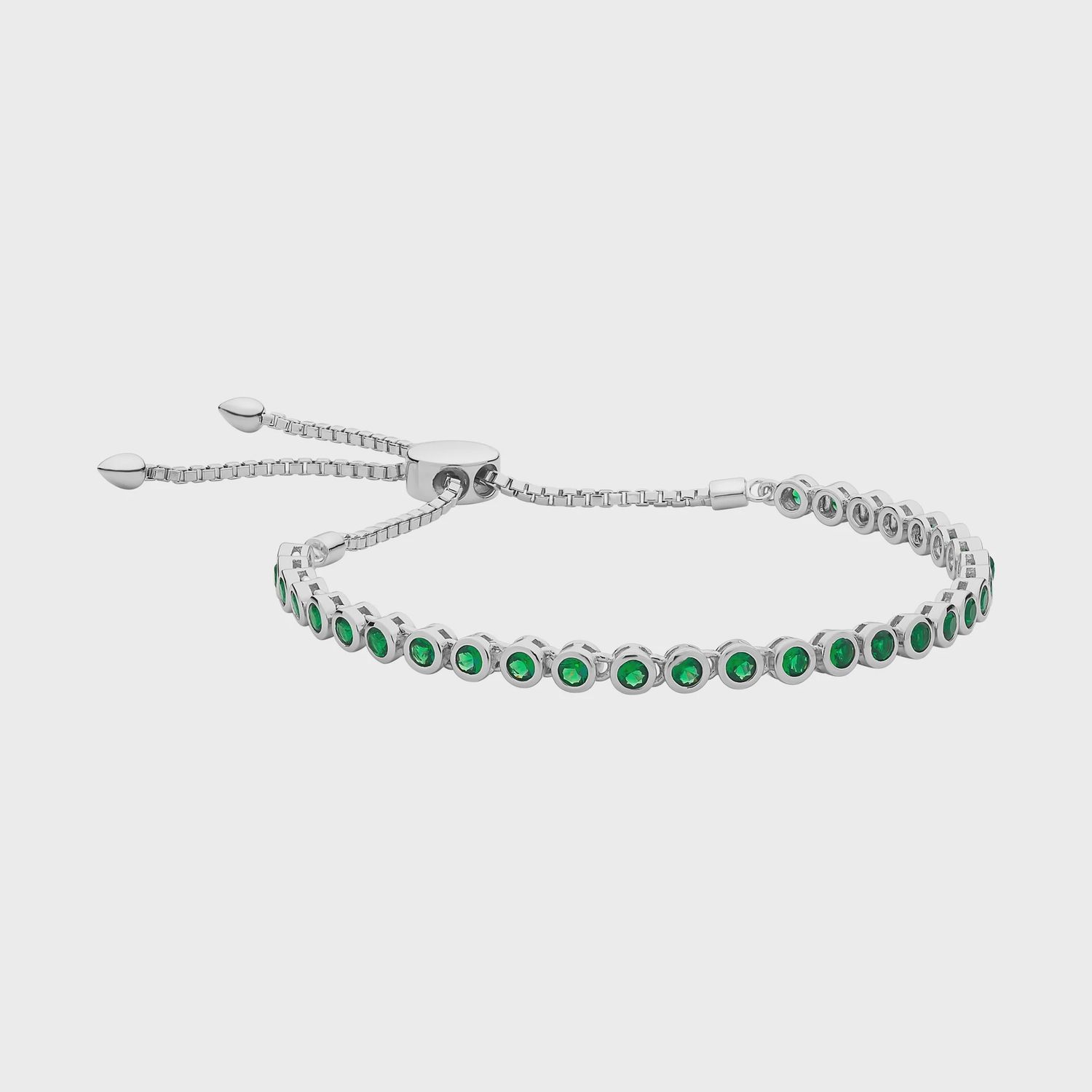 Sterling Silver Created Emerald Nano Friendship Bracelet M3336
