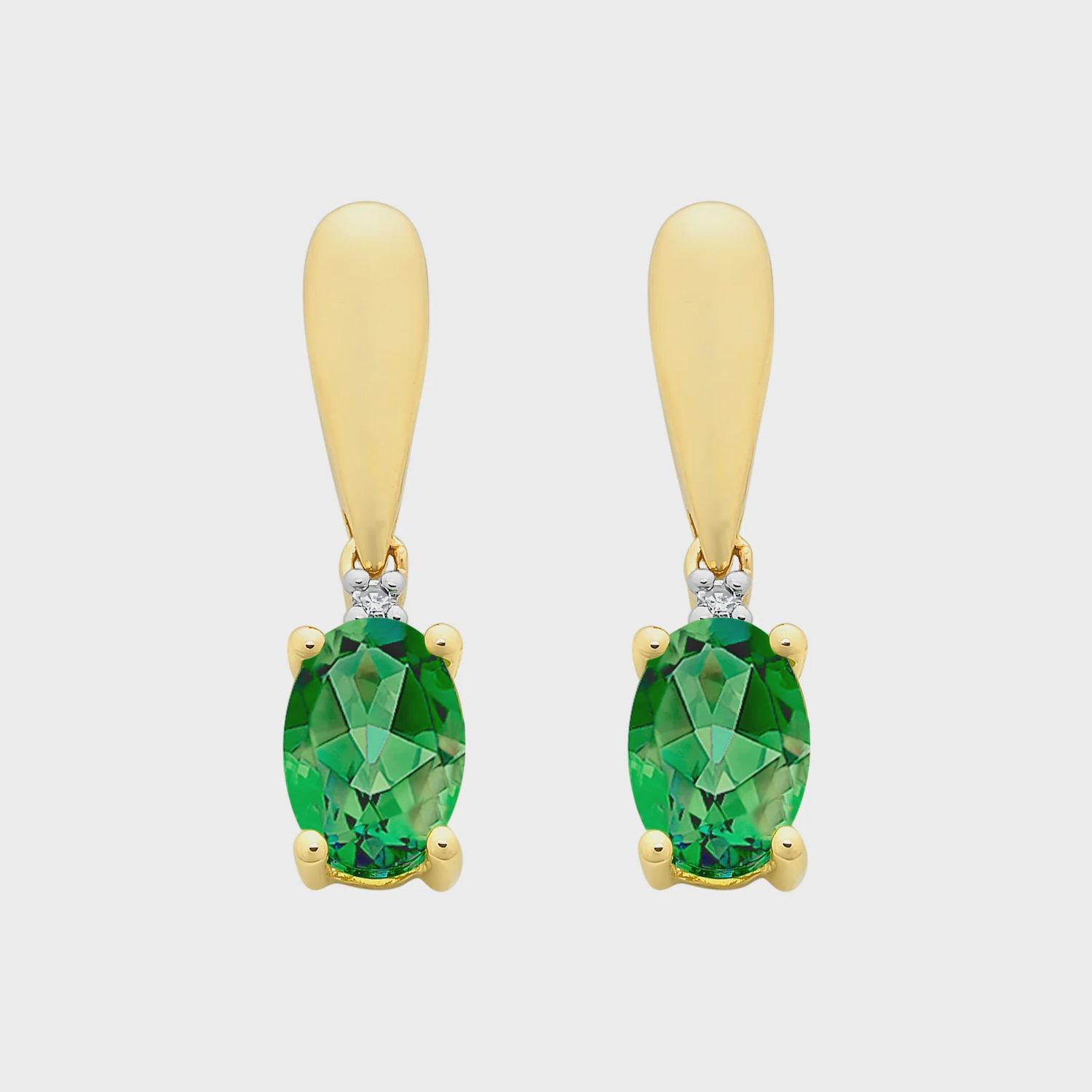 9ct Gold Created Emerald &amp; Diamond Earrings M3198