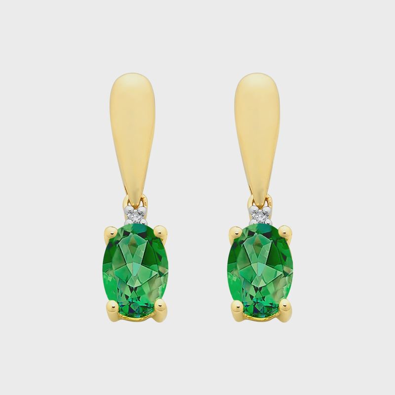 9ct Gold Created Emerald &amp; Diamond Earrings M3198