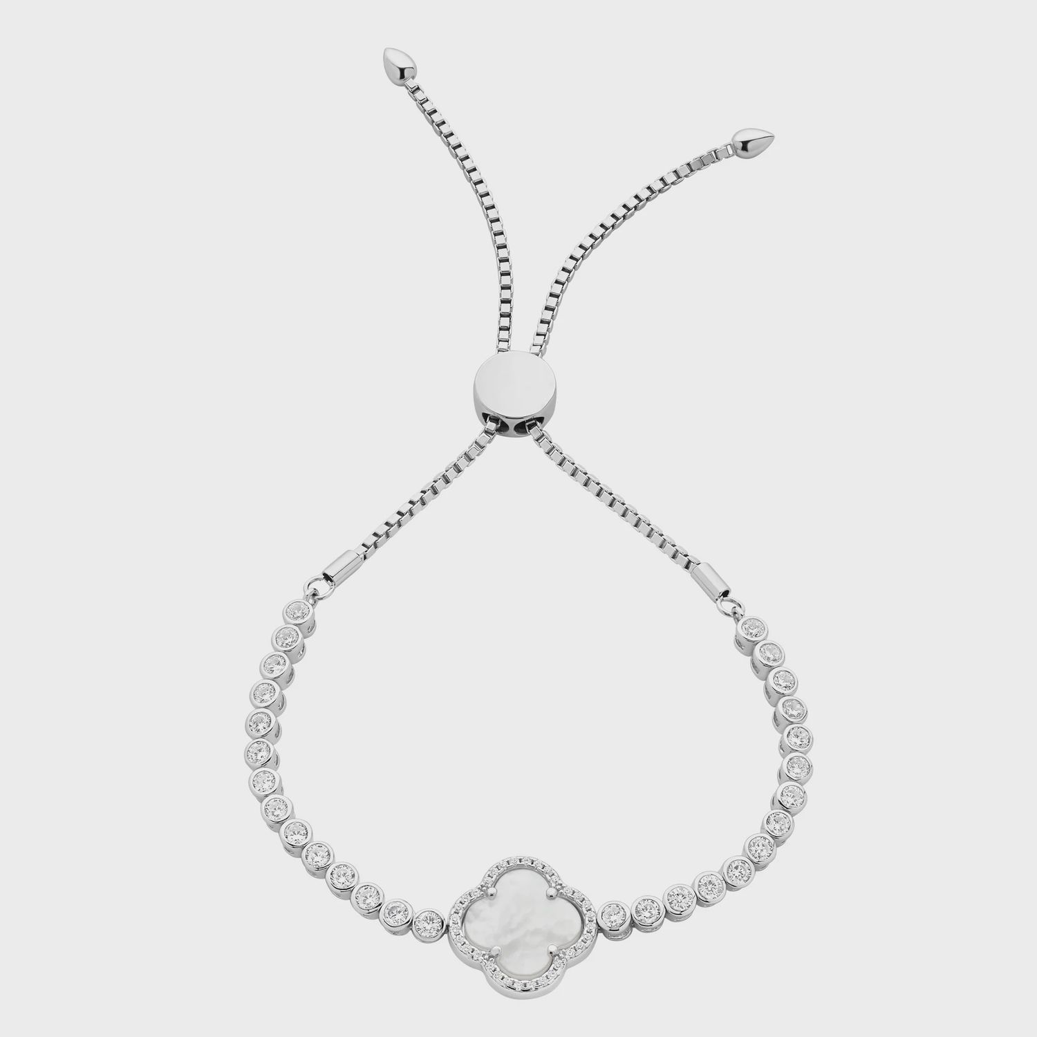 Sterling Silver Mother Of Pearl &amp; Cubic Zirconia Friendship Bracelet M3323