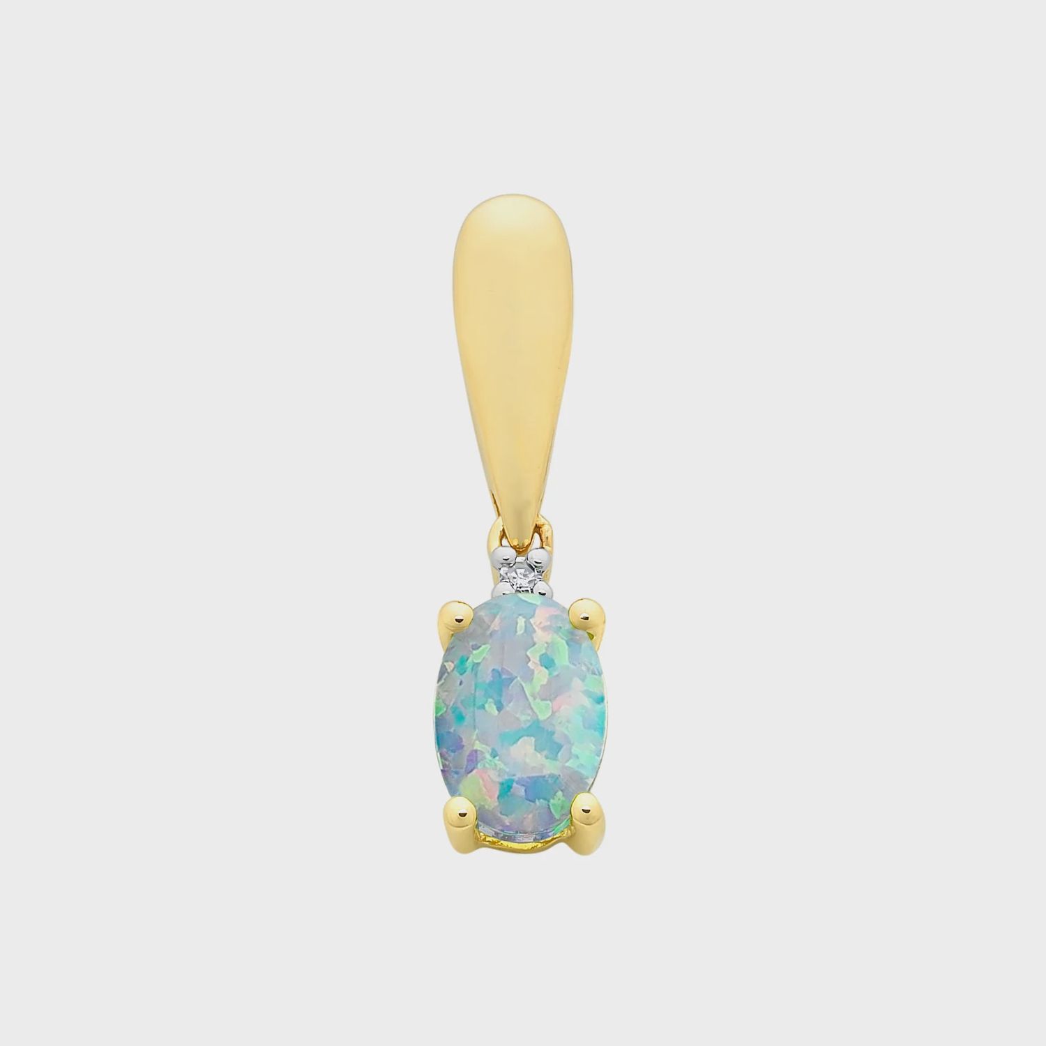 9ct Gold Created Opal &amp; Diamond Pendant M3203