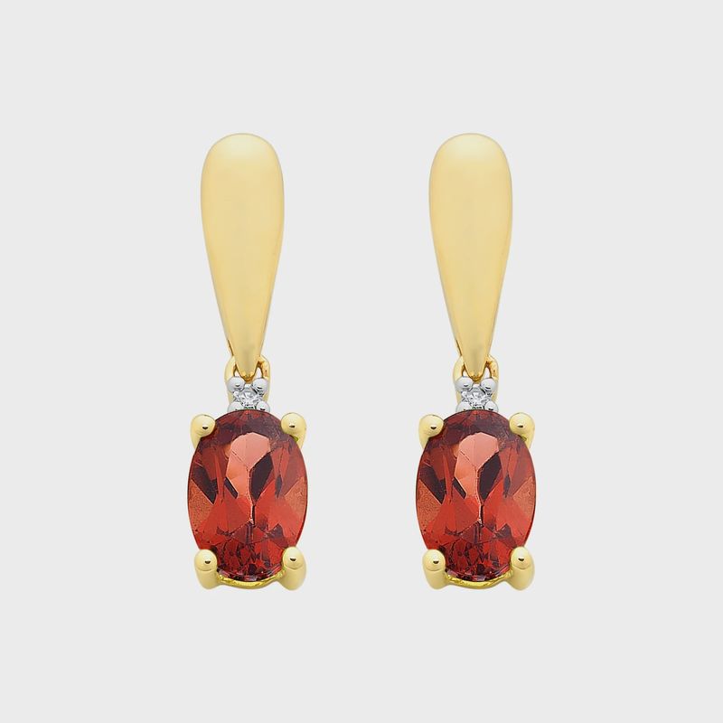 9ct Gold Garnet &amp; Diamond Earrings M3200