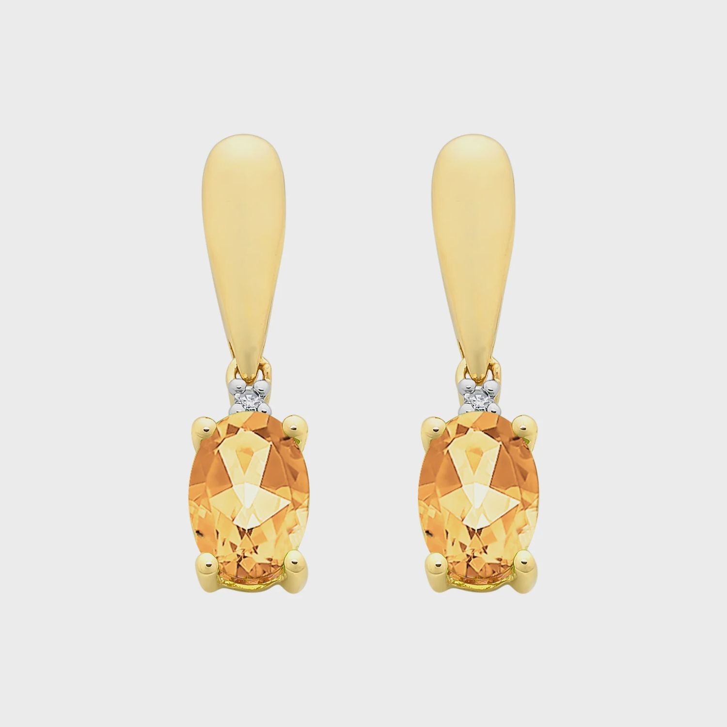 9ct Gold Citrine &amp; Diamond Earrings M3196