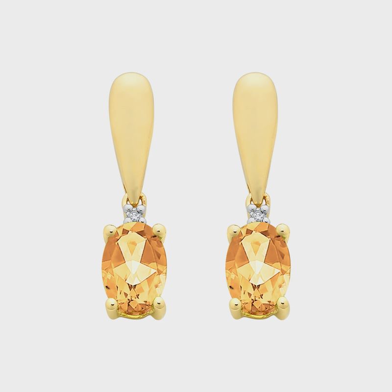 9ct Gold Citrine &amp; Diamond Earrings M3196