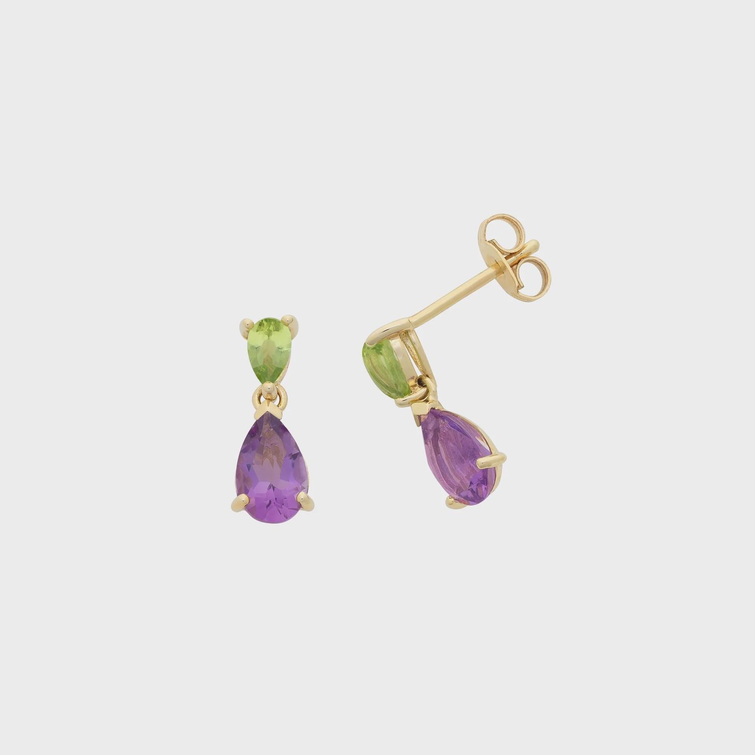9ct Gold Peridot &amp; Amethyst Earrings M3260