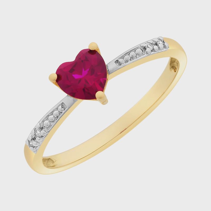 9ct Gold Heart Shaped Created Ruby &amp; Diamond Ring M3331