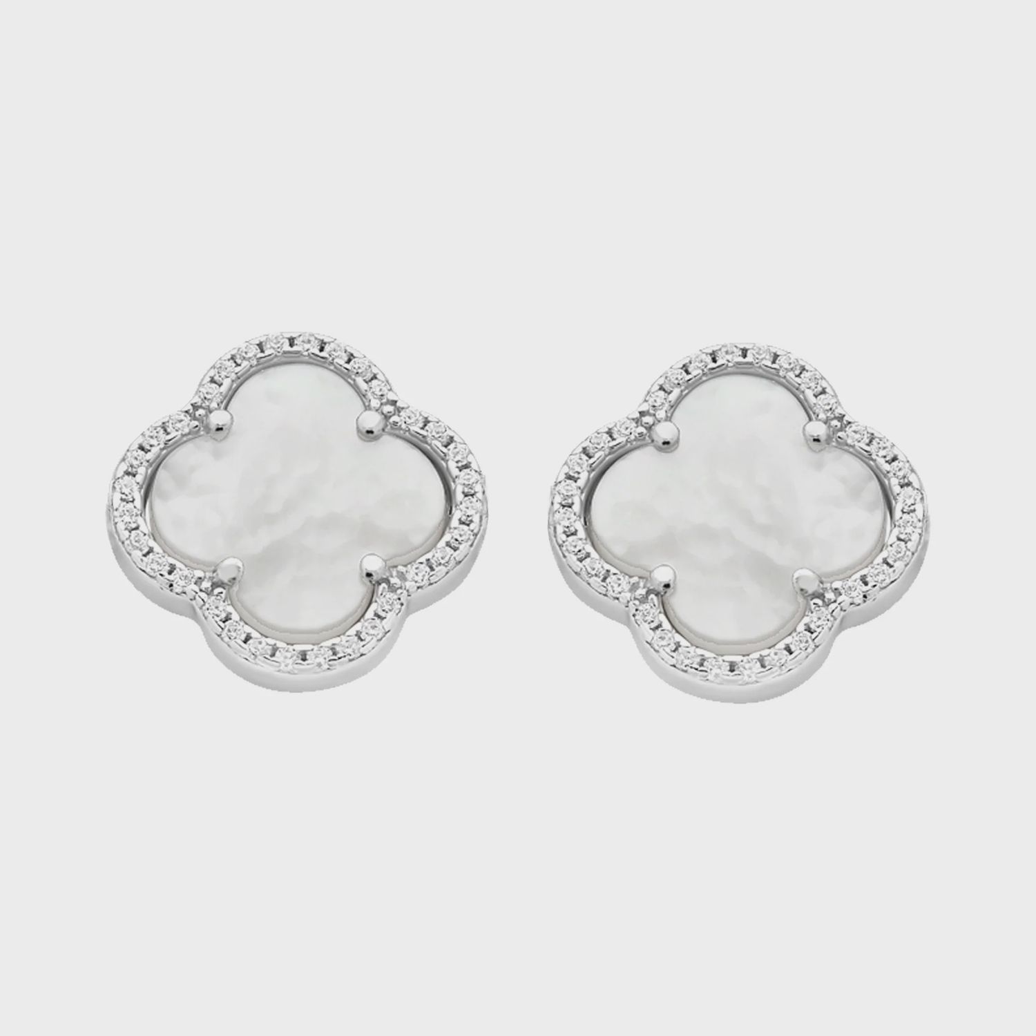 Sterling Silver Mother Of Pearl &amp; Cubic Zirconia Earrings M3347