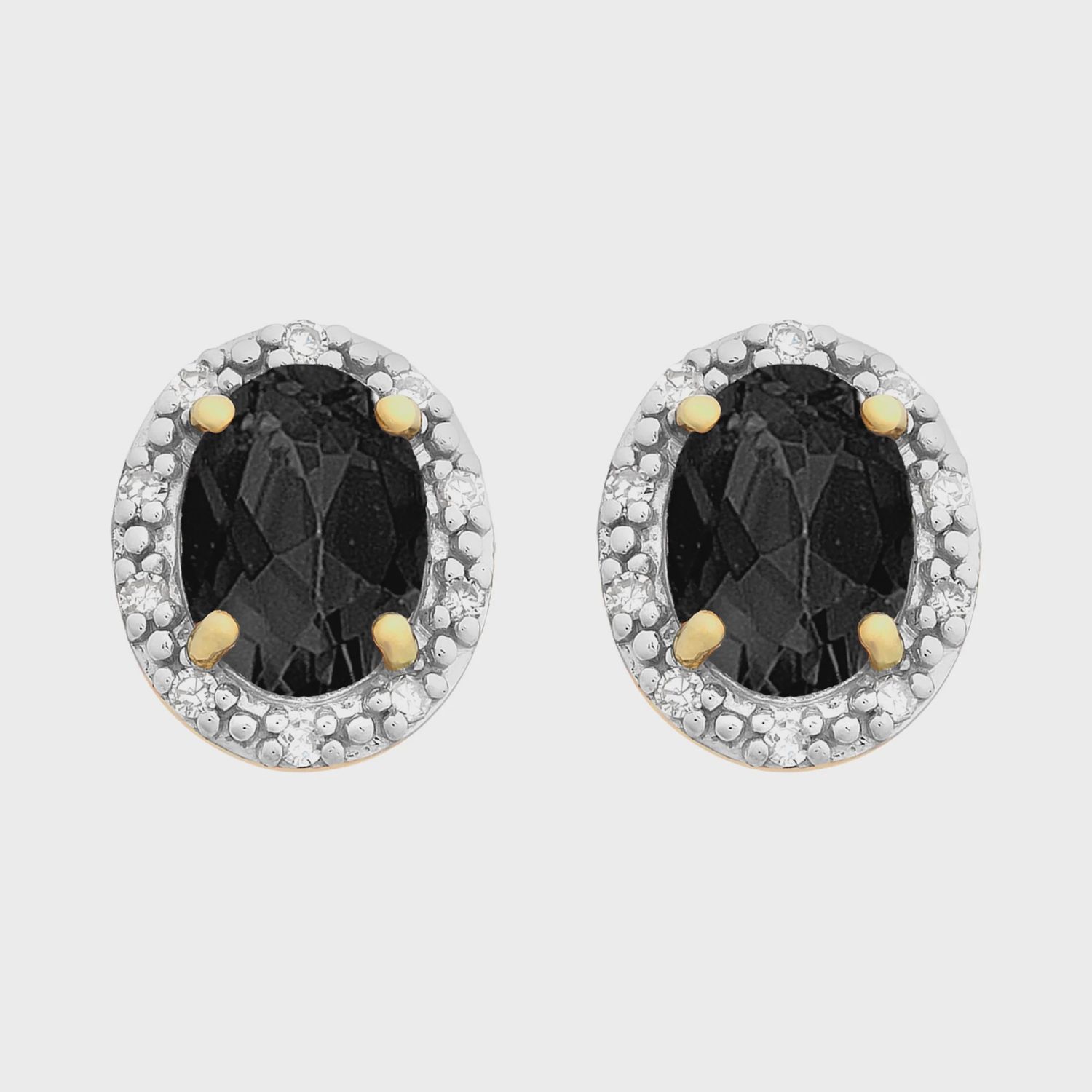 9ct Gold Natural Sapphire &amp; Diamond Earrings M3348