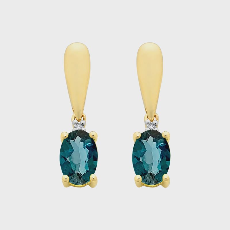 9ct Gold London Blue Topaz &amp; Diamond Earrings M3202