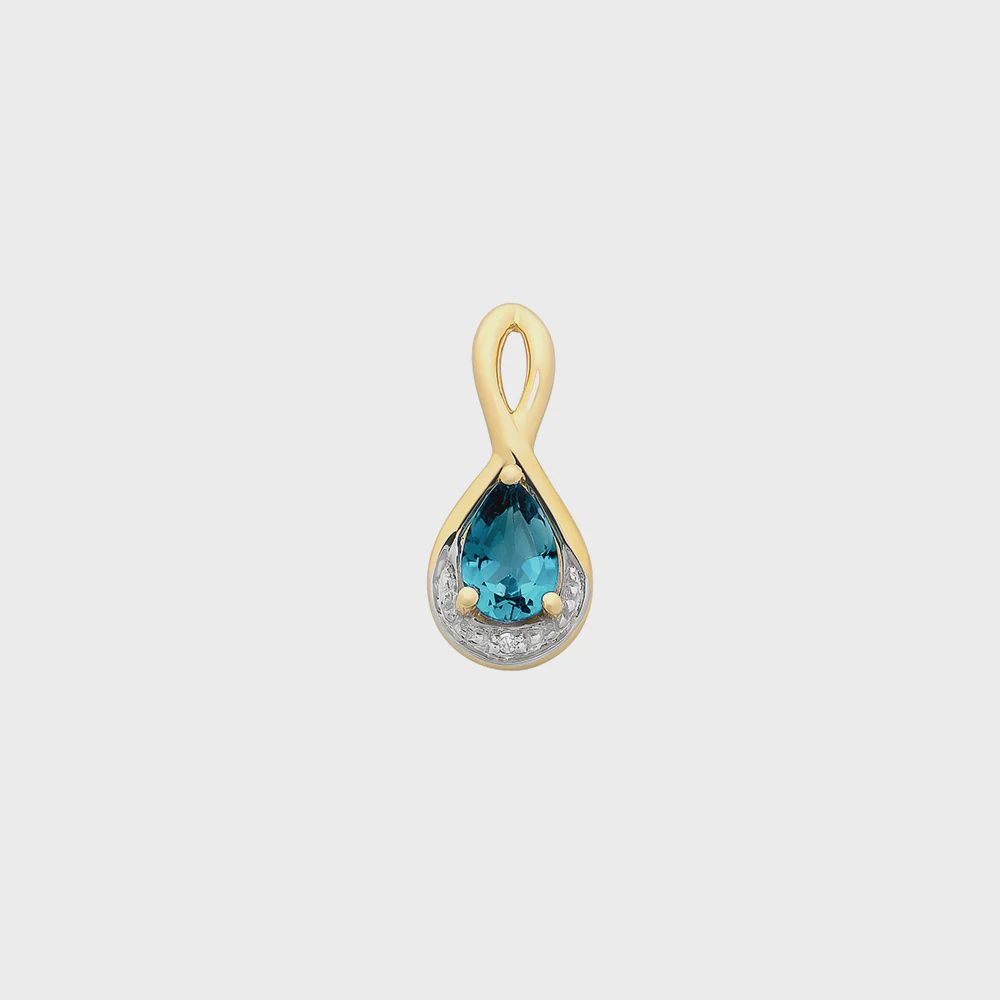 9ct Gold London Blue Topaz &amp; Diamond Pendant M3189