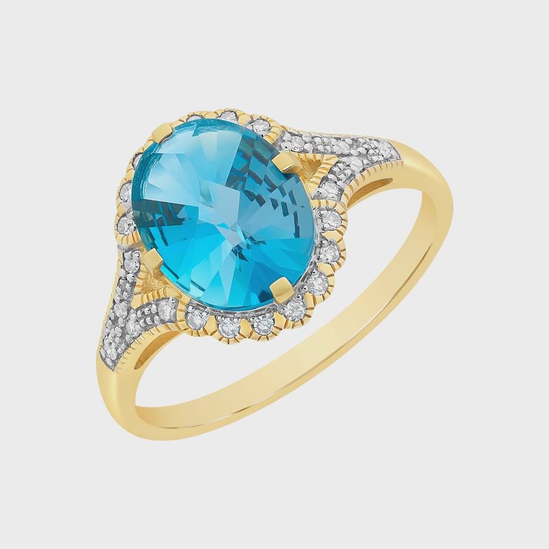 9ct Gold London Blue Topaz &amp; Diamond Ring M3209