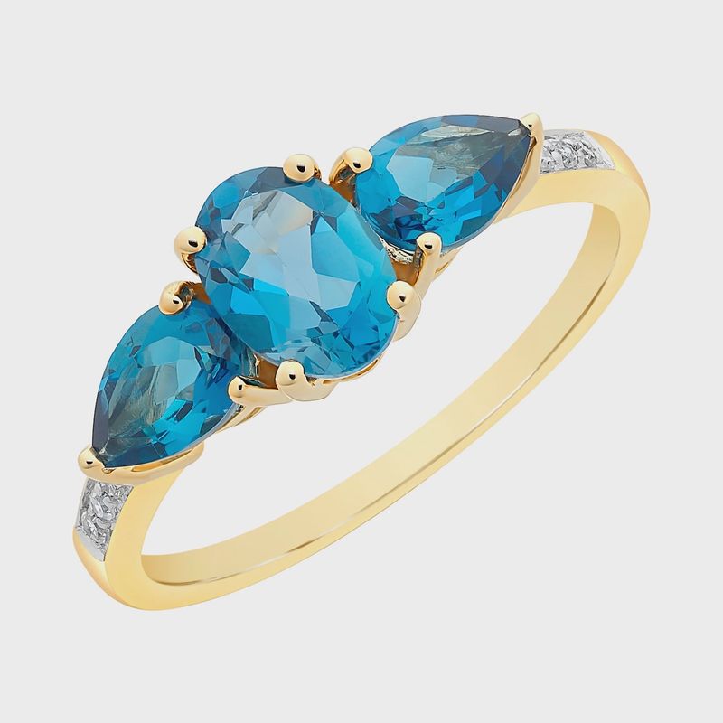 9ct Gold London Blue Topaz &amp; Diamond Ring M3211