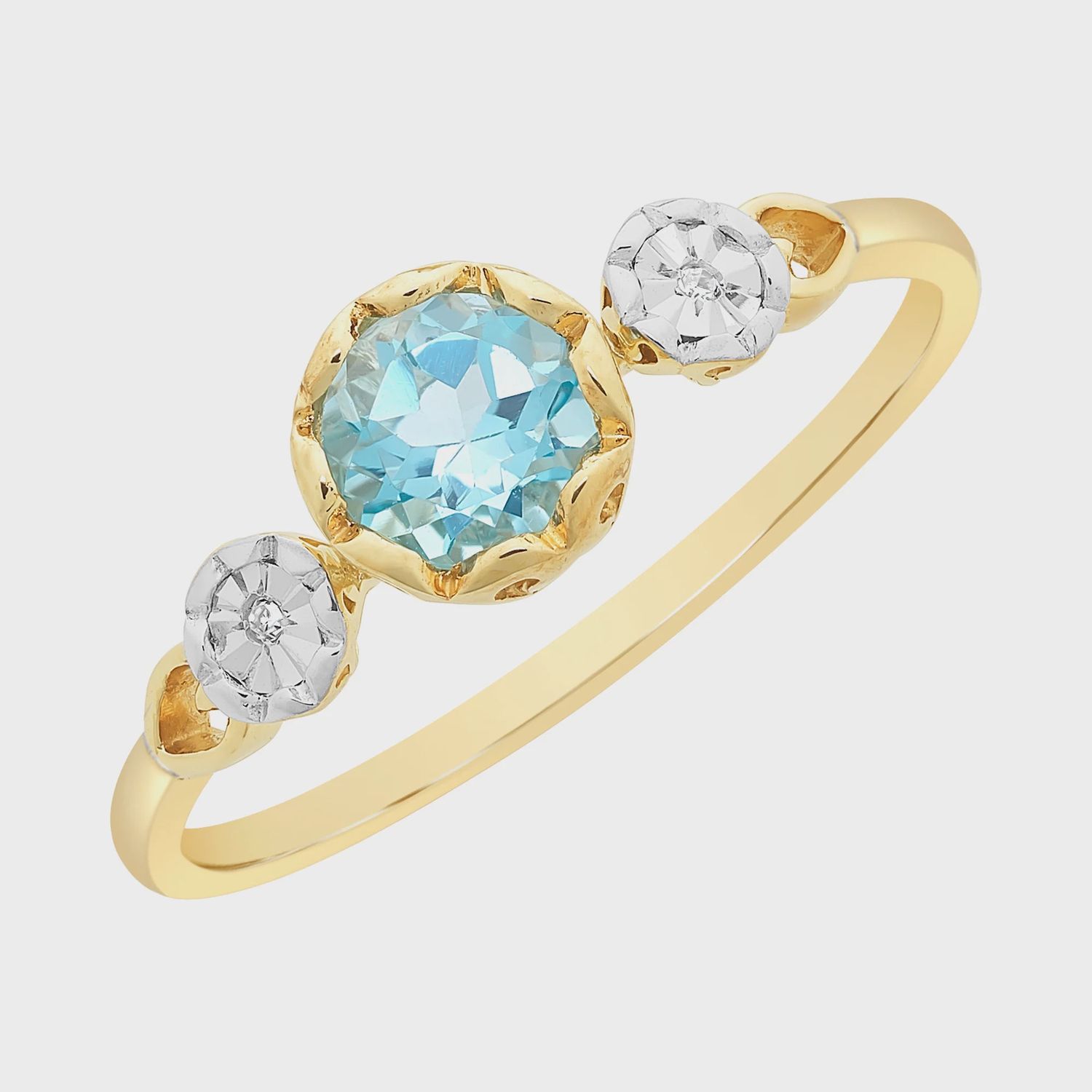 9ct Gold Blue Topaz &amp; Diamond Ring M3228