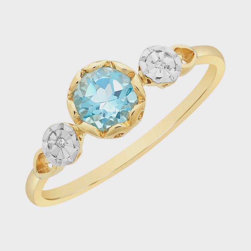 9ct Gold Blue Topaz &amp; Diamond Ring M3228