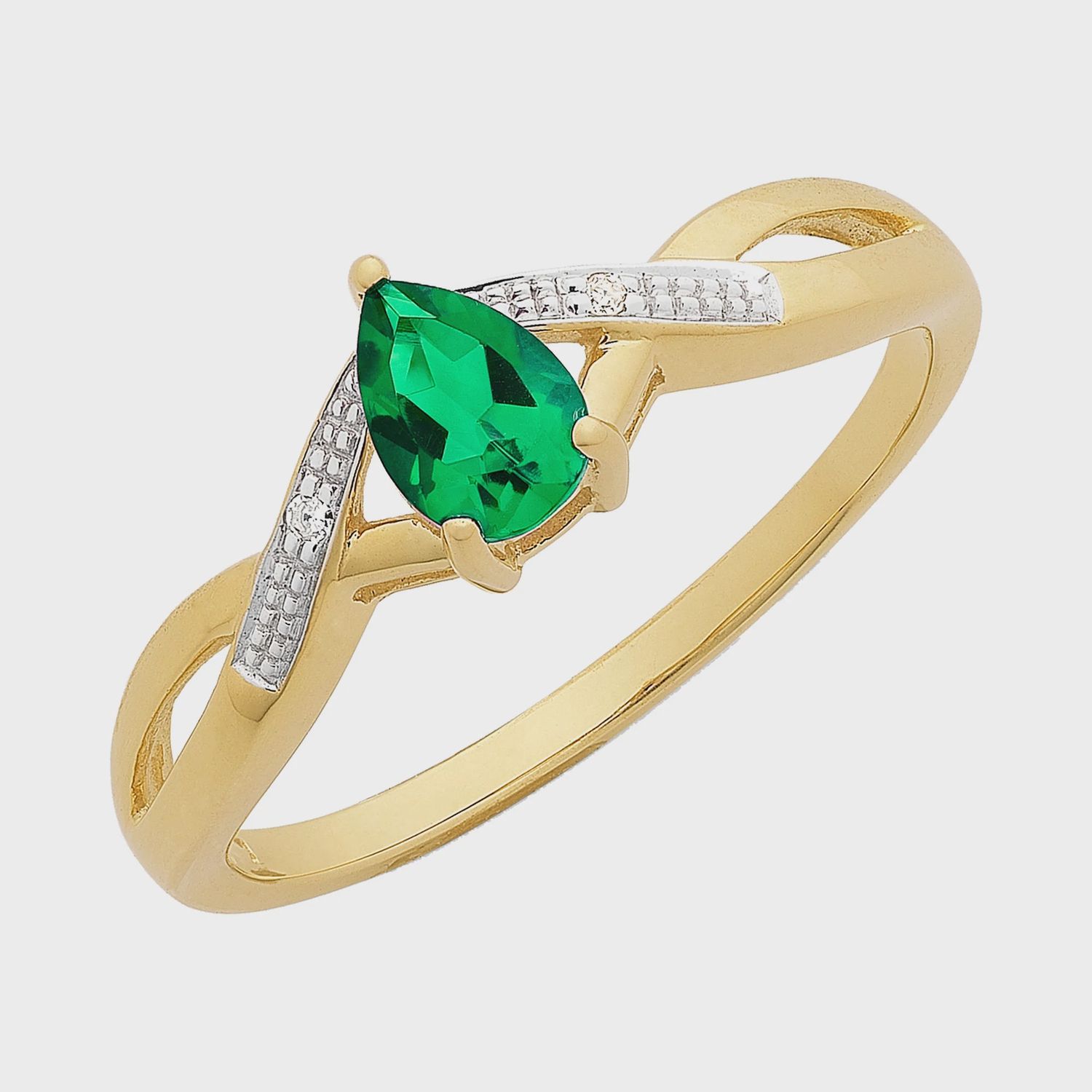 9ct Gold Created Emerald &amp; Diamond Ring M3223