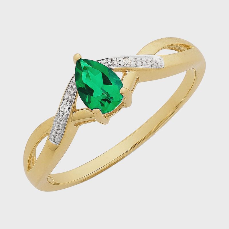9ct Gold Created Emerald &amp; Diamond Ring M3223