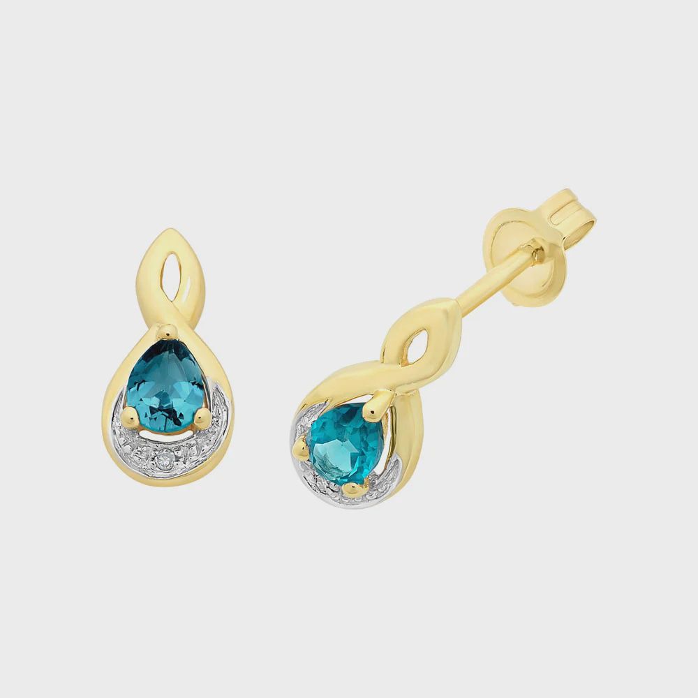 9ct Gold London Blue Topaz &amp; Diamond Earrings M3190