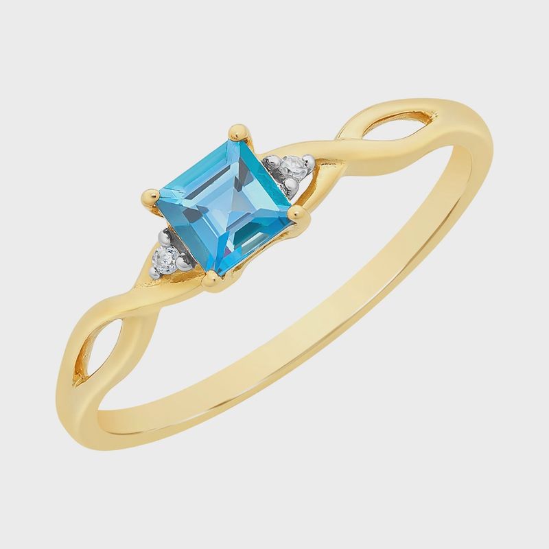 9ct Gold London Blue Topaz &amp; Diamond Ring M3210