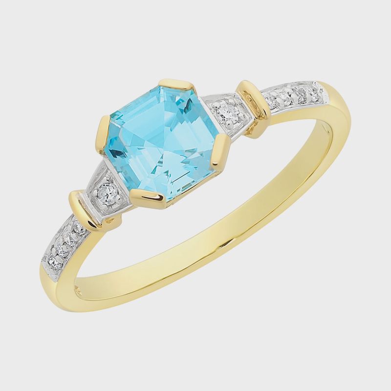 9ct Gold Blue Topaz &amp; Diamond Ring M3187