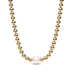 14k Gold-plated collier with white treated freshwater cultured pearl and cubic zirconia 363176C01-45