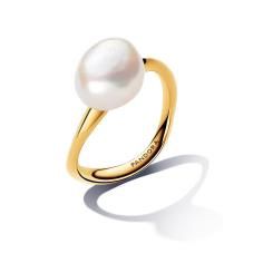 14k Gold-plated ring with baroque white treated freshwater cultured pearl 163293C01-56